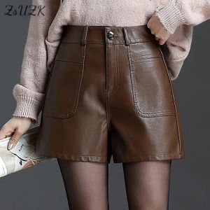 Shorts ZUZK PU lederen shorts voor vrouwen Losse shorts Herfst Winter Motorfiets Punk Hoge taille Mode Bermuda Shorts Femme Bootbroek