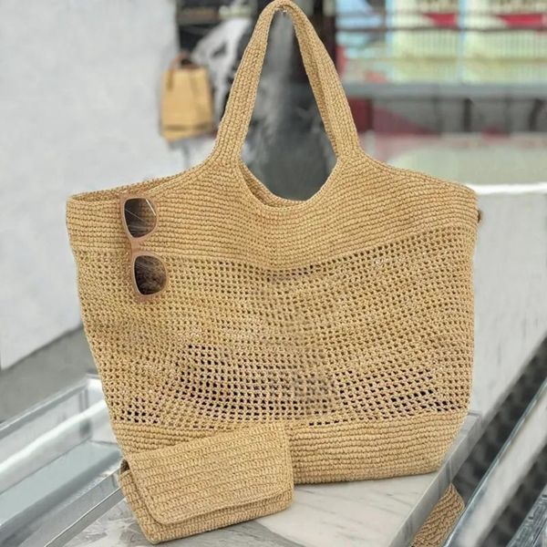 Bolso de hombro bolso de diseñador de bolso de paja con bordes de paja con bolsas de mano de gran capacidad para mujeres, bolso de playa, viaje de lujo de lujo de lujo 0