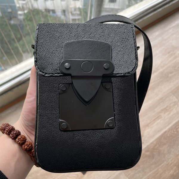 Bolso de hombro Bolso de diseñador S Lock Vertical Cartera portátil Bolso cruzado Hombres Mujeres Marca Mini Monedero Monedero Bolso de lujo negro Compartimento para teléfono