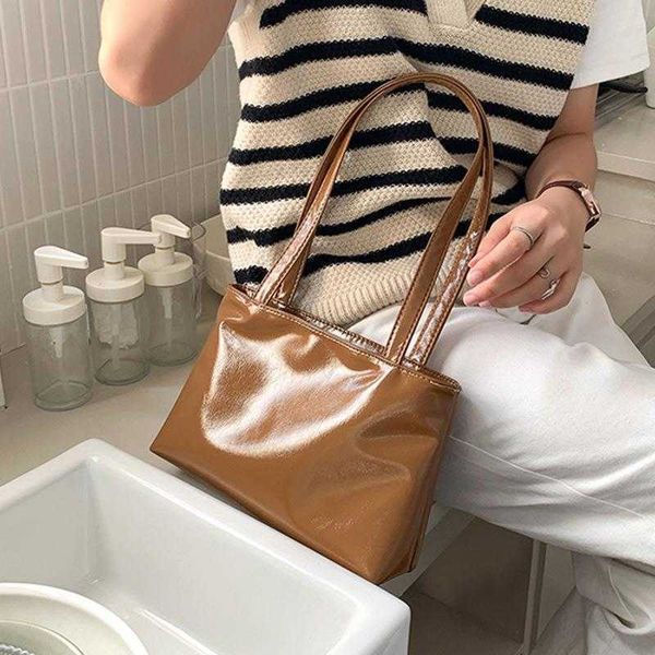 Sac à bandoulière automne cuir laqué une épaule petit Simple et polyvalent couleur unie visage brillant main femmes