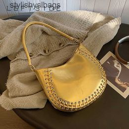 Sacs à bandouliers 2023 Luxury Femmes Small Fashion Evening Party Gold Handbags and Purses Lady Underar Crossbody Bag H240529
