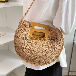 Schoudertassen 2023 Zomer houten handgreep vrouwen handtas zadel crossbody tas grote capaciteit rattan ratan stro dame geweven strandh24217