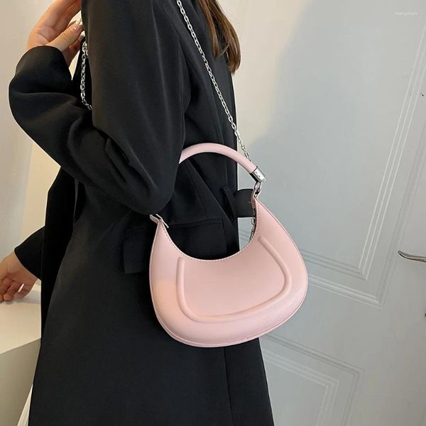 Bolsos de hombro 2024 cadena de moda para mujeres niñas PU cuero crossbody señoras color sólido satchel bolsos de diseñador de marca