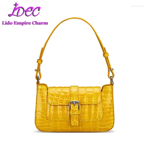 Sacs à bandouliers 2024 Design de mode Luxury Femmes Sac High Gloss Crocodile Skin For Dames Sac à main en cuir Alligator Shinny