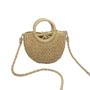 Bolsos de hombro 2024 hechos a mano para mujeres tejido de playa bolso de paja envuelto en forma de luna bolsos con asa superior Totes verano