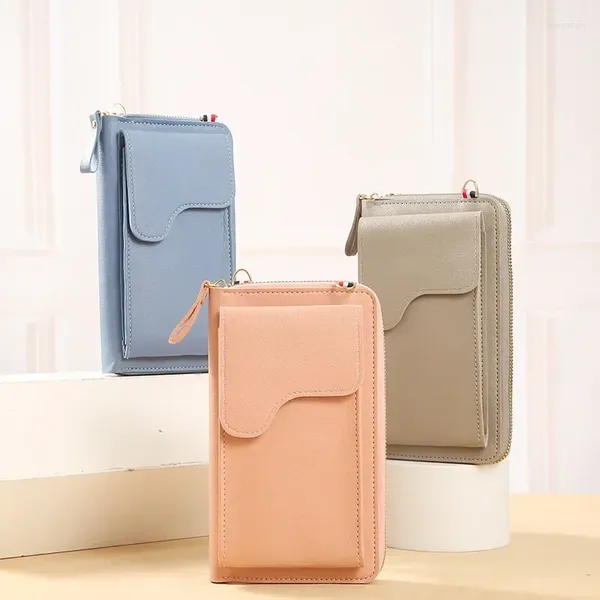 Bolsos de hombro 2024 Simple moda coreana solo bolso cruzado de gran capacidad cartera larga de mujer Color sólido teléfono móvil