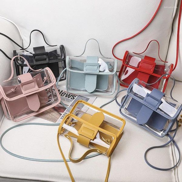 Bolsos de hombro 2024 Spring Summer Fashion's Transparent Square Sling Bag Sling Cool PVC Messenger Mobile Sweet Lady