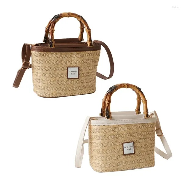 Bolsas de hombro 2024 Bolso de mujer tejido elegante Bolso de cubo versátil para viajes y viajes de playa