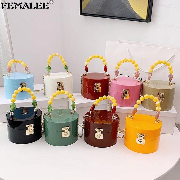 Bolsas de hombro 2024 Bolsos de Summer Circle PVC Mujeres Acrílico Mango de cuentas de acrílico Crossbody Crossbody Purse Redonde