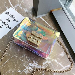 Bolsas de hombro 2024 Verano Colorido Cadena Bolsa Láser Ulzzang Slung Pequeño Cuadrado Mujeres Messenger Venta al por mayor