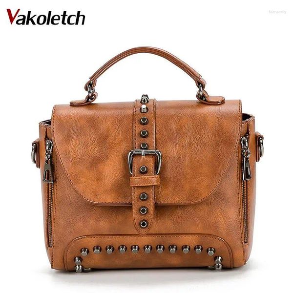 Bolsos de hombro 2024 Bolsos de cuero vintage Mujeres Remache Pequeño Sac Crossbody para Messenger KL338