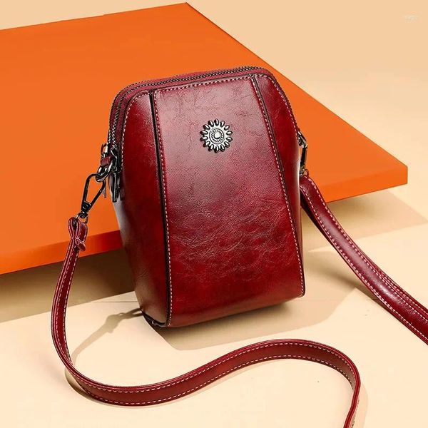 Bolsas de hombro 2024 Bolso de cuero para mujer Teléfono móvil One Casual Crossbody Mini Otoño Vertical Key Wallet