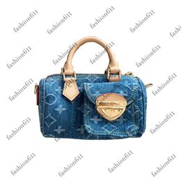 Schoudertassen 24SS Womens Luxurys Designers Denim Tote Bag Bloemen Kussen schouderband Crossbody Dameshandtas met origineel metalen zakje Portemonnee 16cm