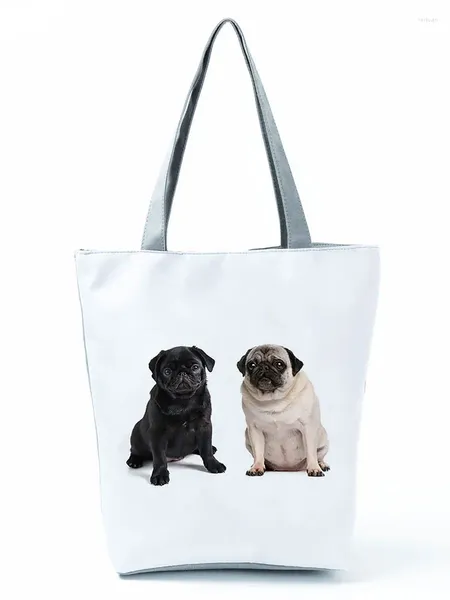 Sac à bandoulins Animal Pug Imprimé sac à main extérieur quotidien haut capacité des femmes sac de mode voyage réutilisable Modèle personnalisé