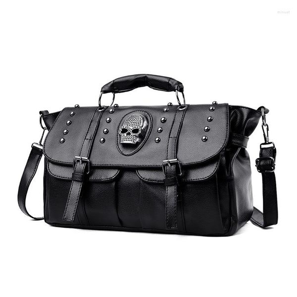 Bolsos de hombro Annmouler Punk Fomen Bolsos para mujeres PU Bolso de cuero bolso Negro gran capacidad Crossbody de lujo