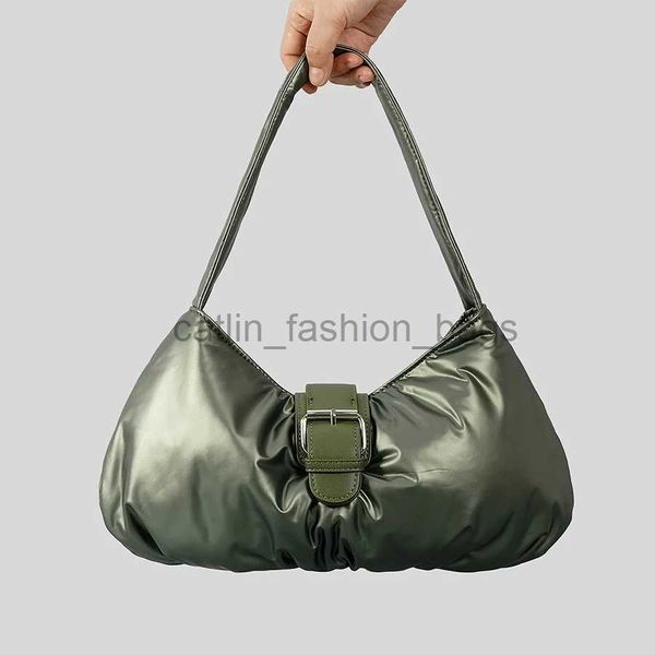 Bolsos de hombro Bolsos Bolso de brazo inflable suave de moda Bolso de hombro de diseñador para mujer Bolso de mujer de nailon plateado de lujo Bolso de algodón con plumóncatlin_fashion_bags