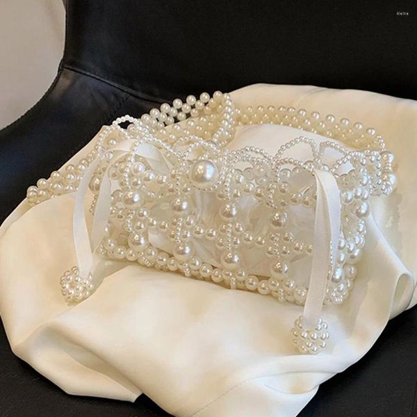 Bolsas de hombro Messenger Mujer hecho a mano Mujeres nocturnas Purso Retro Pearl Exquisito Elegante Monedera Femenina brillante