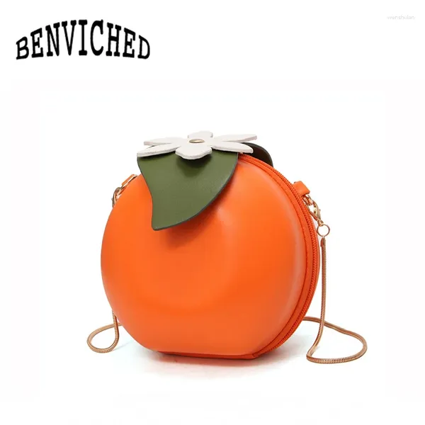 Sacs à bandoulière Benviched 2024 Printemps et été Mignon Fruit Orange Fleur Petit sac rond Messenger Package Wave R33