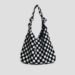 Schoudertassen grote canvas vintage 2023 mode plaid print bolso mujer casual alle match Korea Checkerboard grote winkels tote 230309