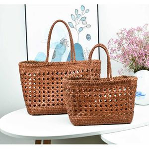 Sacs à bandoulière Big Leather Hollowed Woven avec Casual Inside Vintage Shopping Tote bag 230426