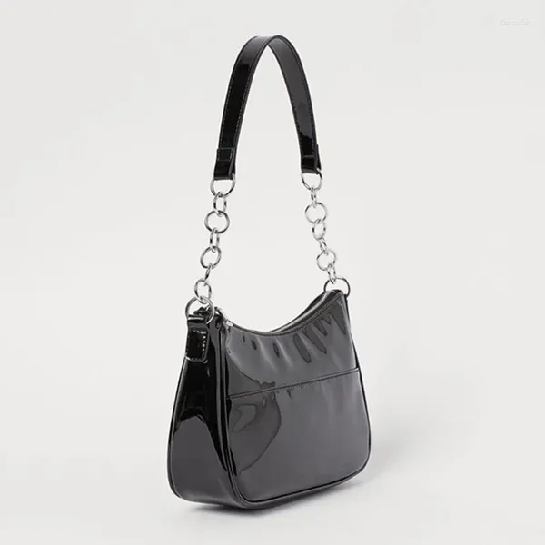 Bolsas de hombro Black Retro Diseño Retro de patente Baguette Baguette Femenino 2024 Ayxila de moda Bolsa Feminina