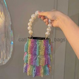 Bolsos de hombro Bling Ruced Bucket Mujeres Diseñador de lujo Monederos de cristal Señoras Pearl andbagcatlin_fashion_bags