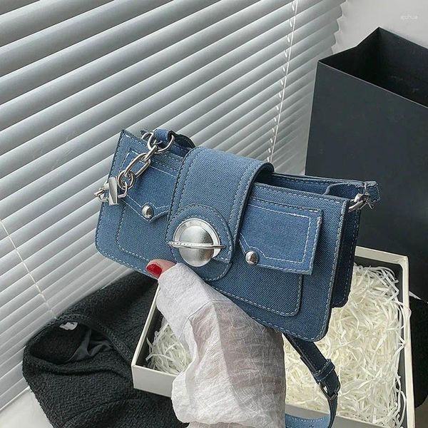 Sacs à bandoulière en Denim bleu, Mini sac de styliste de luxe sous les bras, tendance, sac à main avec chaîne, fourre-tout, 2024