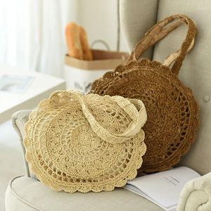 Sacs à bandouliers Bohemian Paille pour femmes Circle Beach Handbags Hands Summer Handmade Knited Travel Big Bottes Sac 2024