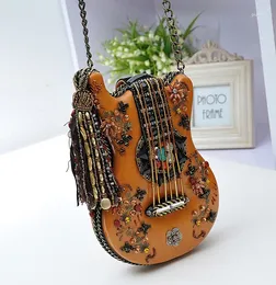 Schoudertassen bolso de mano vintage alta calidad en forma guitarra para mujer bandolera mensajero con borlas y perlas diamantes ...