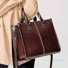 Schoudertassen Bolsos de Cuero Con Costura Cera Aceite Para Mujer Bandolera Hombro Estilo Europeo americano