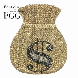 Schoudertassen Bouotique De FGG Mini Mode Gouden Geld Clutch Bag Vrouwen Crystal Avond Handtassen Bruiloft Cocktail Minaudiere Portemonnees