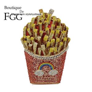 Schoudertassen Boutique De FGG Frieten Chips Rainbow Clutch Minaudiere Tas Vrouwen Kristallen Avondtasje Diamanten Bruiloft Handtas Bruids Portemonnee