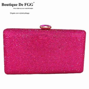 Schoudertassen Boutique De FGG Fuchsia Vrouwen Crystal Clutch Avondtassen Bruiloft Bruids Strass Box Handtassen Party Dinner Diamond Purse