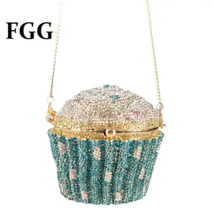 Schoudertassen Boetiek Dames Blauwe Cupcake Avondtasje Kristallen Clutch Portemonnees Bruiloft Bruids Strass Handtas Feest Minaudiere Handtas Hoge kwaliteit Designer Tassen