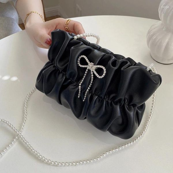 Sacs à bandouliers Bow Design Pu Leather Crossbody for Women 2024 Summer Luxury Handbags Lady Travel Brand Chain Granche