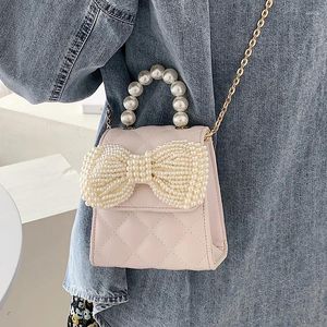 Schoudertassen merk ontwerp dames pu lederen parel kettingtas handtas 2024 zomer messenger crossbody vrouwelijk Korea schattig ins