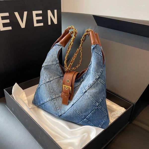 Sacs à bandoulière marque concepteur Denim Plaid matelassé sac pour femmes décontracté chaîne jean bandoulière grand Hobos sac à main
