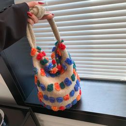 Sacs à bandouliers Brand Designer Wool Women's Bag Casual Crossbody Floral Floral Bucket Handsbag