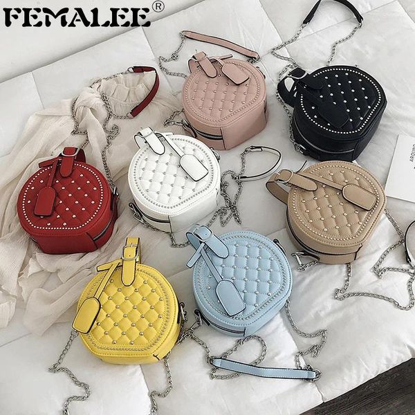 Sacs à bandoulière marque petit Rivet rond sacs à main femmes haute qualité en cuir PU Lingge Sac mignon fille messager femme Sac Bolsa