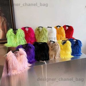 Sacs à bandoulière Sacs à bandoulière couleur bonbon pour femmes sacs à main en peluche d'hiver sac à bandoulière chaud en fausse fourrure fourre-tout doux sacs à bandoulière moelleux femme Shopper T240116