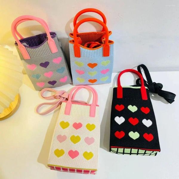 Sacs à bandouliers Colon Color Tricoted Women's Niche Design Diagonal Sac Femme Mini Téléphone Woven Small Shopper Handsbag