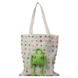 Bolsas de hombro Bolsa de lona Gran capacidad Monedero de axila Cuentas coloridas Compras Bolso casual para las necesidades diarias de las mujeres