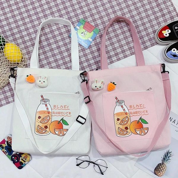 Sacs à bandoulirs Totes en toile sacs et sacs à main pour les femmes 2024 Fashion Girls Shopper Casual Cartoon Juice Juice Schoolbag Crossbody