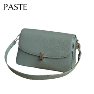 Schoudertassen Casual witte groene kleur flap cover tas all-match echte koeien lederen vrouwen crossbody 2 riemen kleine dagtas