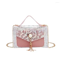 Sacs à bandoulins Poursier à bandoulière pour téléphone portable pour Femelle 2024 Été Floral Cartoon Patchwork Patchwork Transparent Sac Girls PVC Hands Sac à main