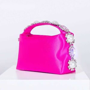 Sacs à bandoulière Chic Strass Perle Satin Soirée avec Plume Femmes Designer De Luxe Doux Carré Embrayage Sacs À Main et Sacs À Main Fête De Mariage 230426