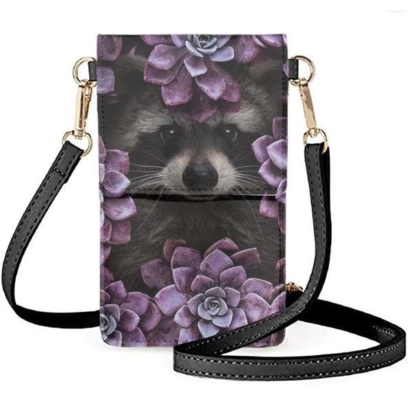 Sacs à bandoulière Coloranimal raton laveur forêt tropicale perroquet cuir animal imperméable et anti-poussière sac de téléphone portable mignon dame portefeuille