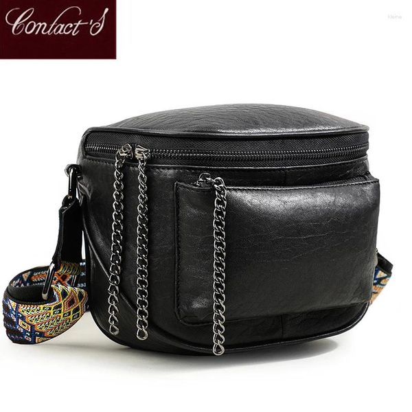 Bolsas de hombro Crossbody de moda para mujeres Bolso de cuero genuino Piel de oveja Femenina Sillín semicírculo