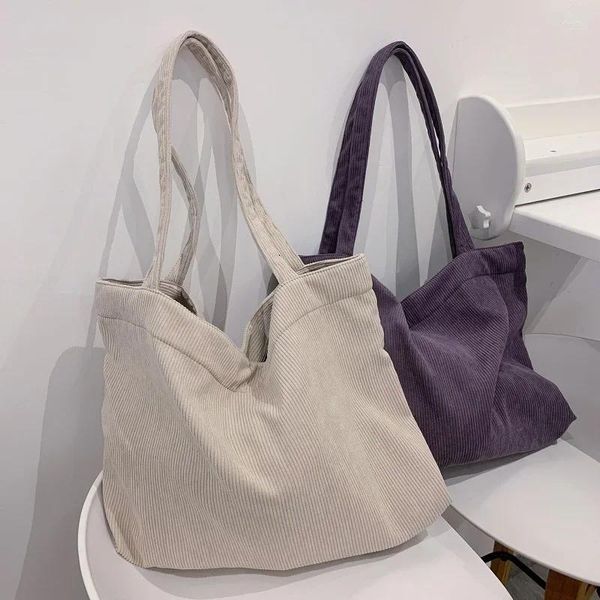 Bolsos de hombro Totes de pana para mujeres 2024 Shopper Bolsos para niñas Cremallera Eco Ambiental Engrosada Gran capacidad Invierno