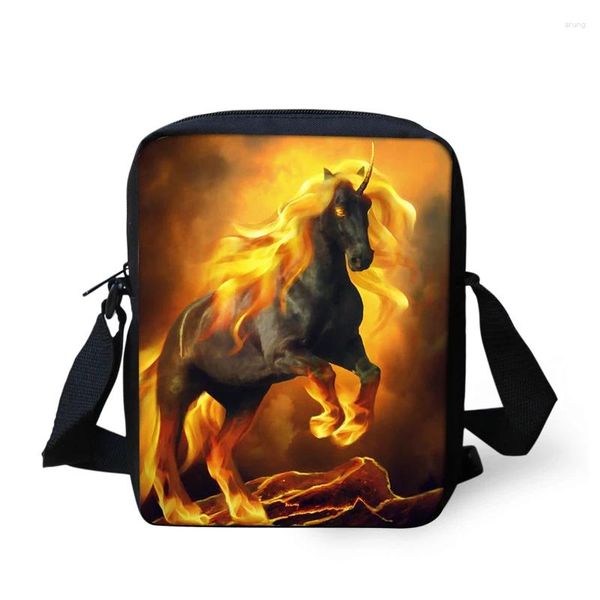 Bolsas de hombro Crazy Horse Printing Animal Fire Messenger Bags para mujeres Mini cuerpo transversal